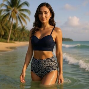 Ethnic Floral Tankini Set ✦ Sweetheart Neckline Tummy Control ✦ Push‑Up S NWT